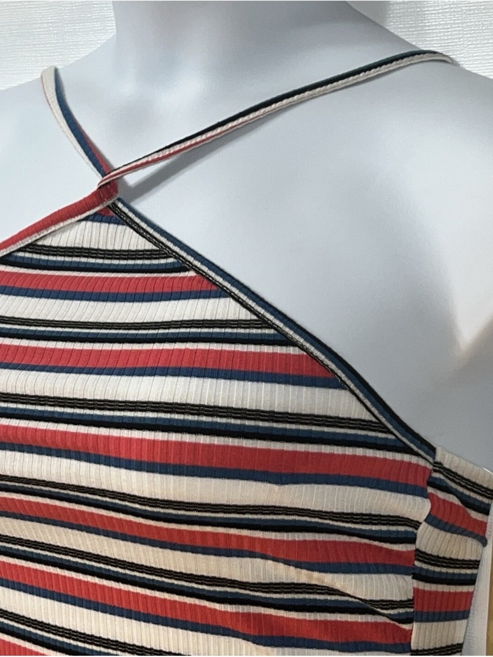 Rewind Striped Bodycon Halter Dress - Cream, Red, Blue, Black